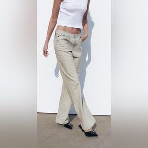 NWT ZARA TRF MID WAIST WRINKLE EFFECT COATED JEANS